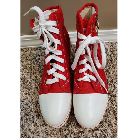 Sports Red & White Sneaker Wedges, Sz 41 - Picture 3 of 10